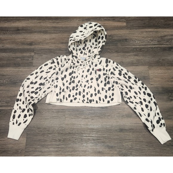 Champion Tops - Champion White and Black Dalmatian Print Cropped Hoodie